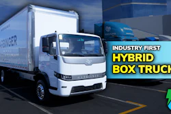 Harbinger Motors' new HC Series hybrid box truck parked outside.