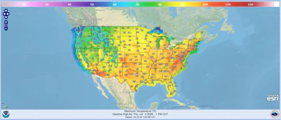 Anticipated high temperatures across the United States on Thursday, July 2.