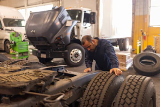Technician Looking At Tires