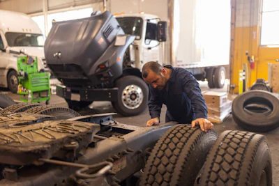 Technician Looking At Tires