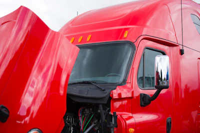 Red Truck With Hood Raised