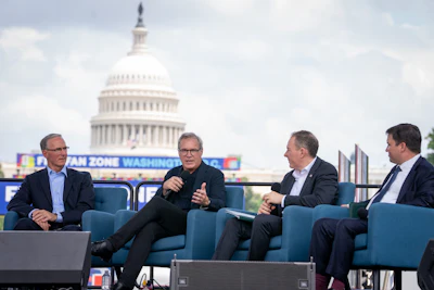 From left to right: PACCAR CEO Preston Feight, ATA President & CEO Chris Spear, EPA Administrator Lee Zeldin, and EPA Assistant Administrator for the Office of Air and Radiation Aaron Szabo on Freedom Stage at the Great American State Fair on the National Mall.
