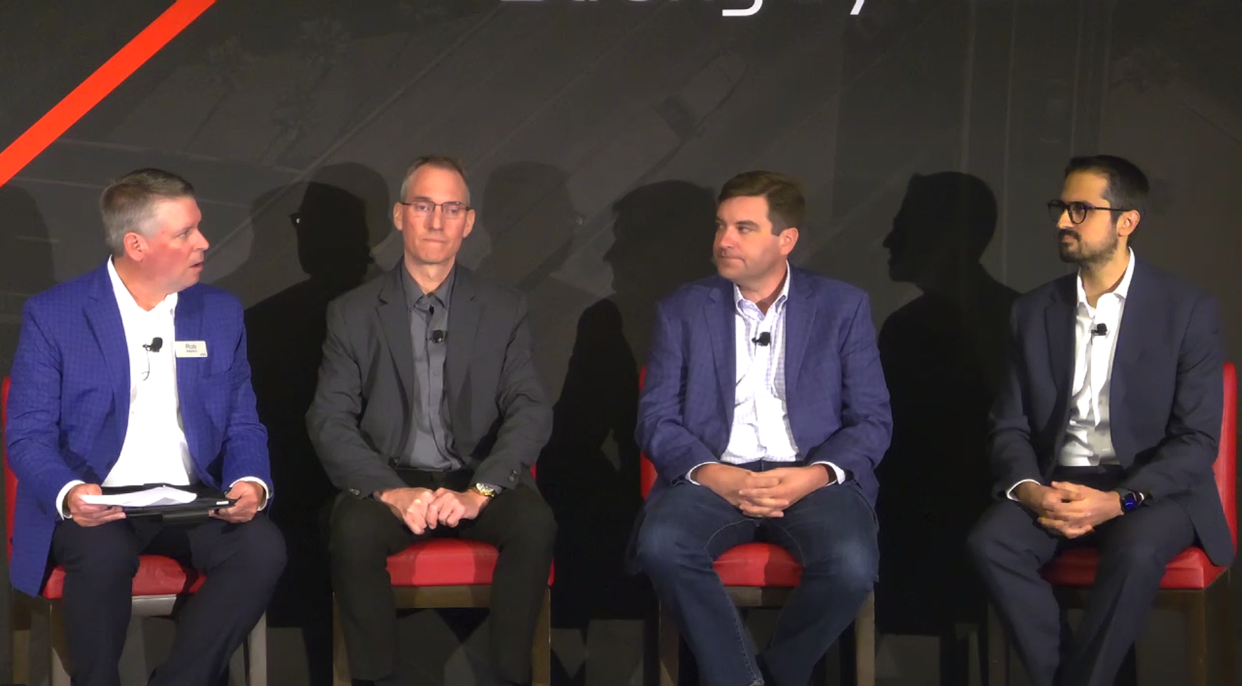 From left: Rob Allerton, MEMA; Dirk Wohltmann, ZF; Dan Forthoffer, Phillips Innovations; and Mohammed Fatouraie, Bosch; speak during the real-world supplier panel discussion Wednesday at MEMA's Commercial Vehicle Outlook Conference.