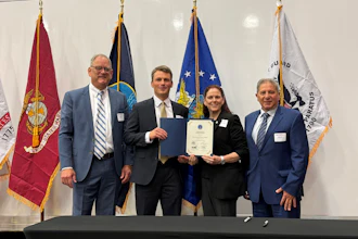 Left to Right: Shaun Skinner – President of Isuzu Commercial Truck of America; Marek Laco – Acting Assistant Secretary at the Department of Labor; Mary-Kate Flatley - Principal Deputy Assistant Secretary Veterans Employment; Jim Foti – Regional Director, Office of Apprenticeship Employment.