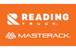 Reading Truck and Masterack logos on orange background