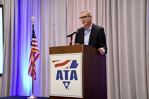 Chris Spear speaks during a 2021 ATA board of directors meeting