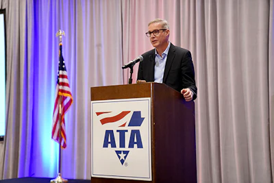 Chris Spear speaks during a 2021 ATA board of directors meeting