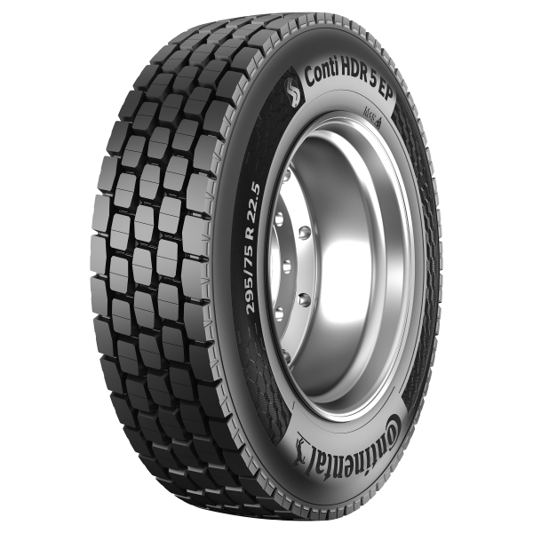 Continental ContiHDR5 truck tire with deep tread pattern and metallic rim