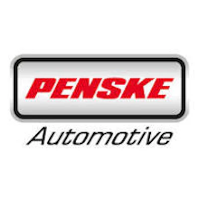 Penske Automotive logo featuring red text in rounded rectangular border