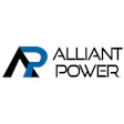 Alliant Power logo featuring geometric black and blue symbol with company name in bold black text