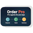 OrderPro logo: Pro agents for pro reps service flow showing Respond, Match, and Summary steps
