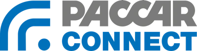 Paccar Connect logo with blue curved symbol and gray text