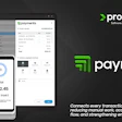 Procede Payments software interface showing mobile payment processing with $342.45 transaction total and desktop dashboard