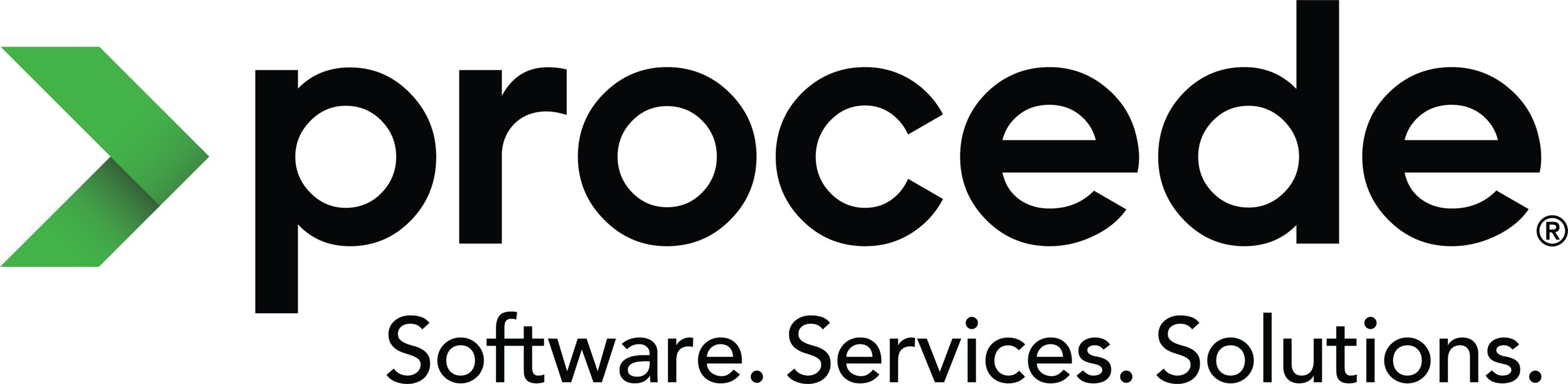 Procede logo with green chevron icon and black text, tagline Software Services Solutions