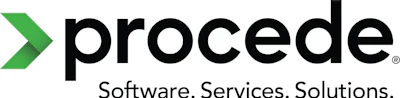 Procede logo with green chevron icon and black text, tagline Software Services Solutions