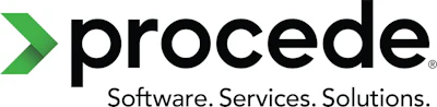 Procede logo with green chevron icon and black text, tagline Software Services Solutions
