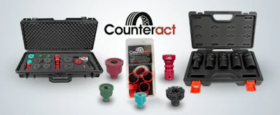 Counteract logo with product display featuring tool cases and accessories in black and red