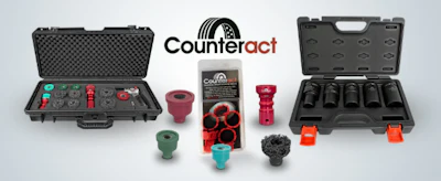 Counteract logo with product display featuring tool cases and accessories in black and red