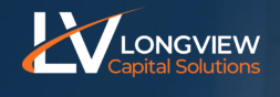 Longview Capital Solutions logo with stylized LV symbol and orange swoosh on dark blue background