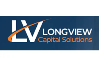 Longview Capital Solutions logo with stylized LV symbol and orange swoosh on dark blue background