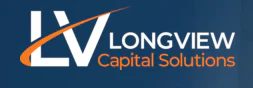 Longview Capital Solutions logo with stylized LV symbol and orange swoosh on dark blue background