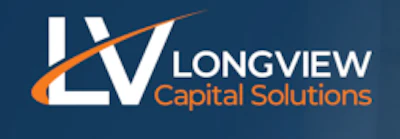 Longview Capital Solutions logo with stylized LV symbol and orange swoosh on dark blue background