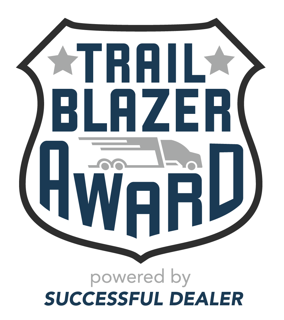 Trail Blazer Award logo featuring a shield badge with RV icon, powered by Successful Dealer