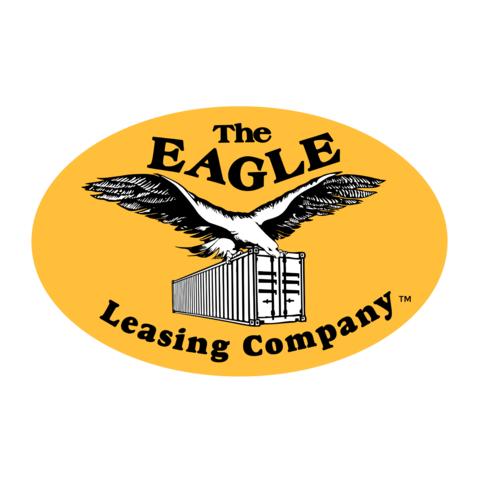 The Eagle Leasing Company logo featuring a black eagle with spread wings above a shipping container on gold background