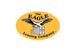 The Eagle Leasing Company logo featuring a black eagle with spread wings above a shipping container on gold background